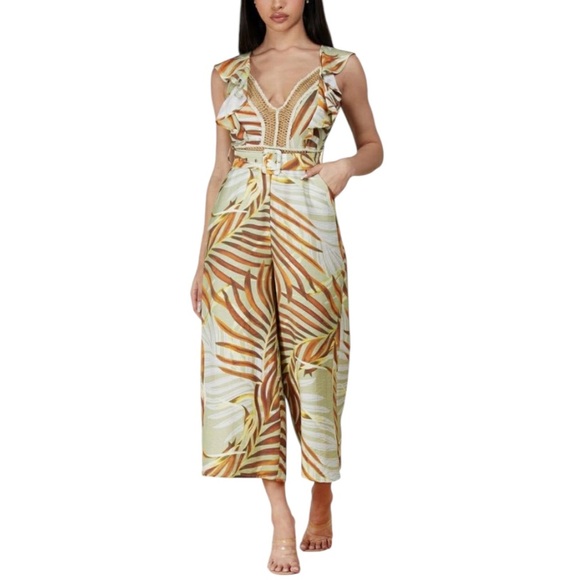 NWT L'ATISTE by AMY Palms Print Wide Leg Cropped Jumpsuit - Picture 2 of 16